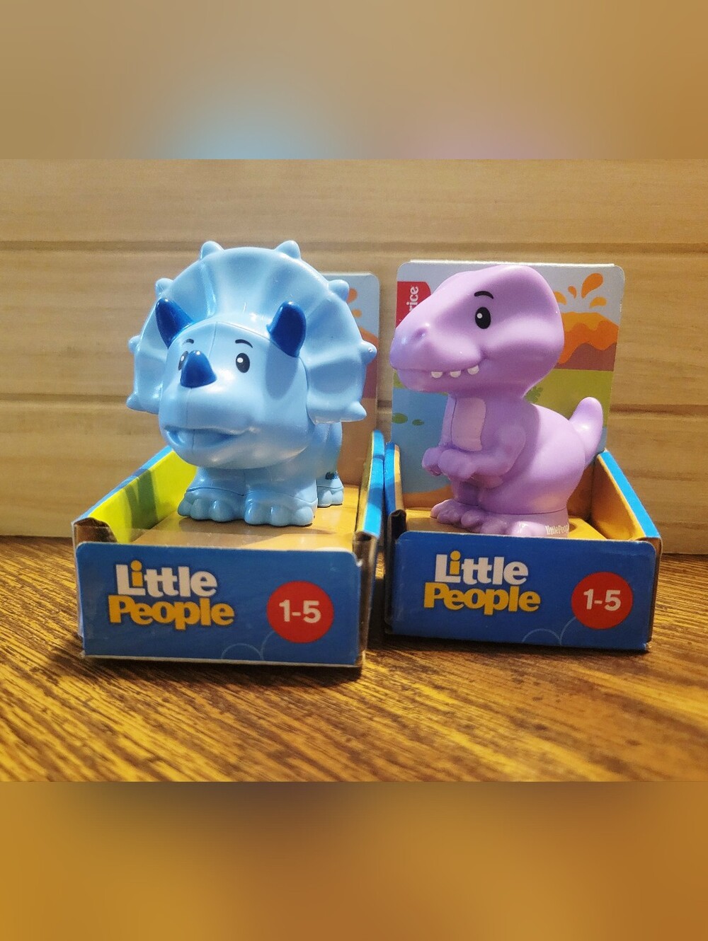 FISHER-PRICE Little People DINOSAURS Blue Triceratops & Purple Trex NWT NIB